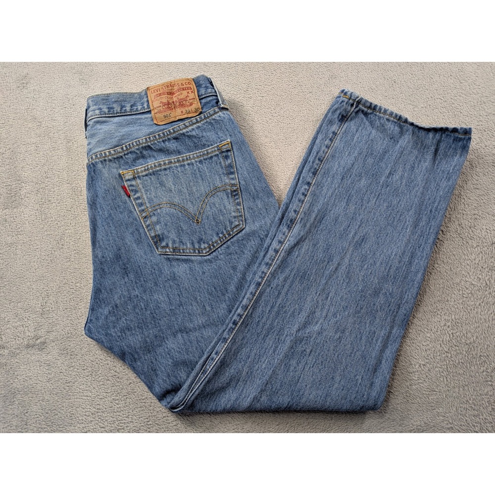 Levis 501 Original Straight Leg Mens Blue Denim Button Fly Jeans 36x30 (Fits 34)
